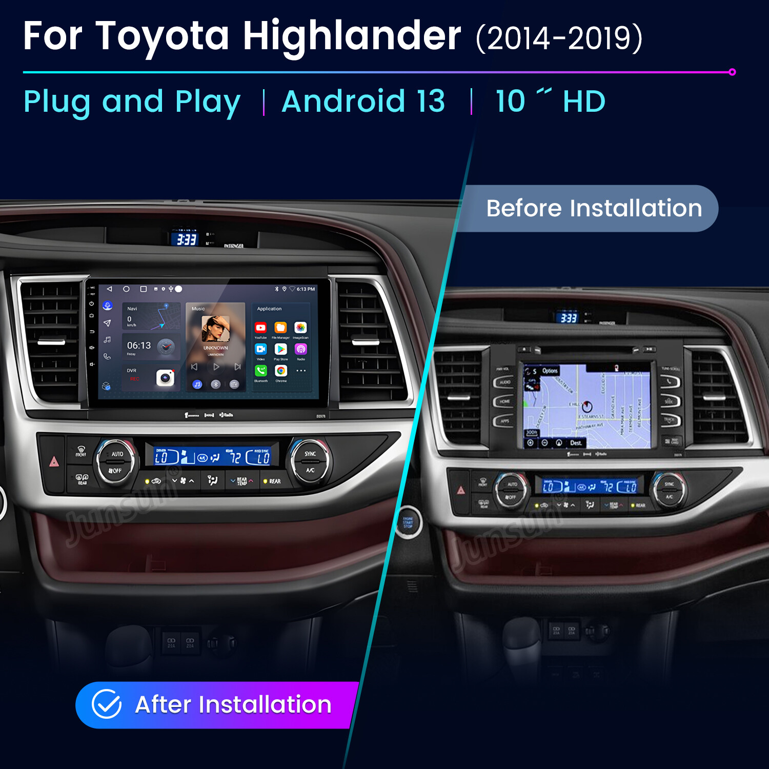 6+128G 8Core CarPlay Android14 For Toyota Highlander 14-19 Car Stereo Radio GPS