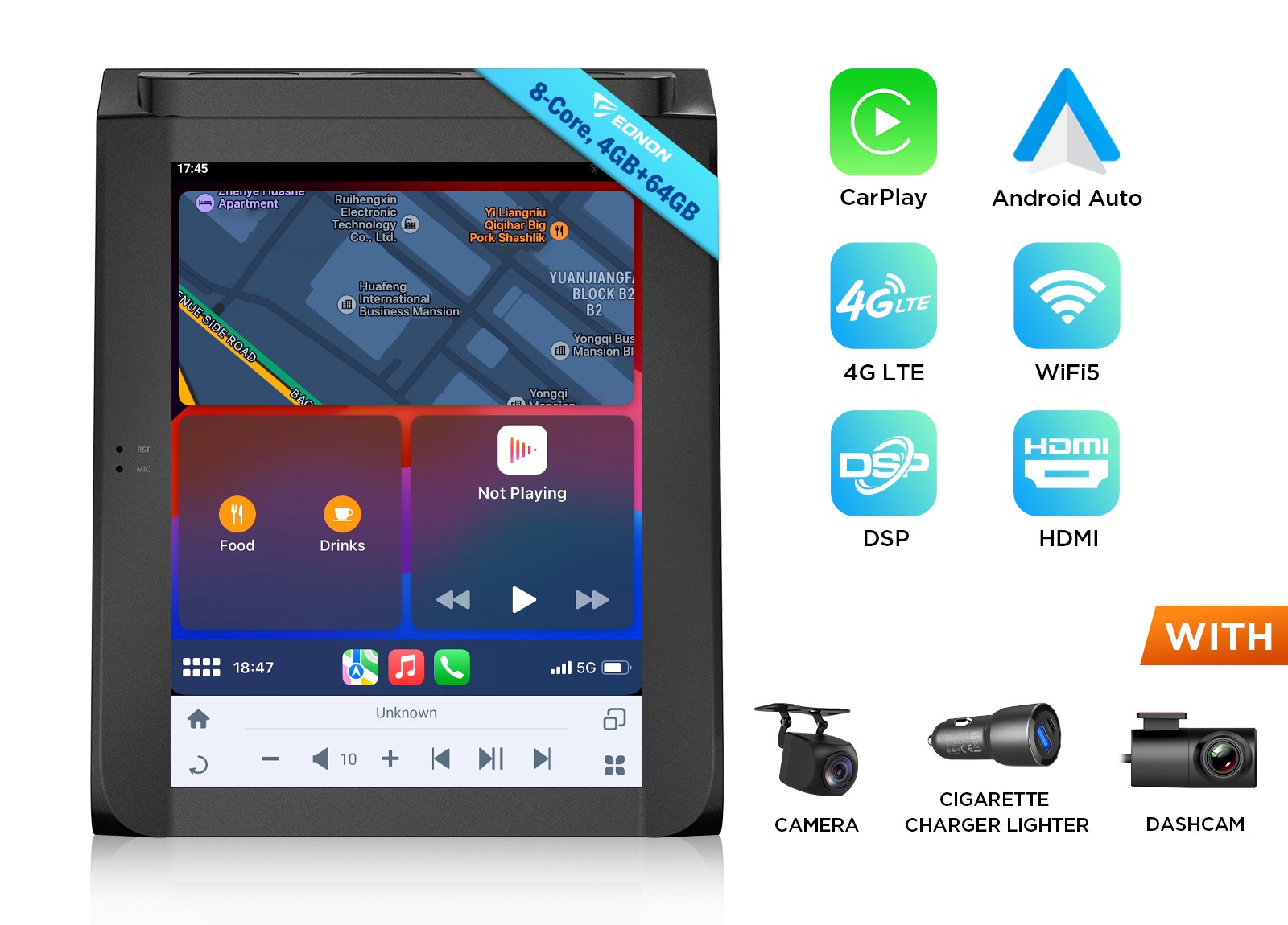 8-Core 12.1″ IPS Touch Screen Android Car Radio Stereo CarPlay 4G for Ford F-150