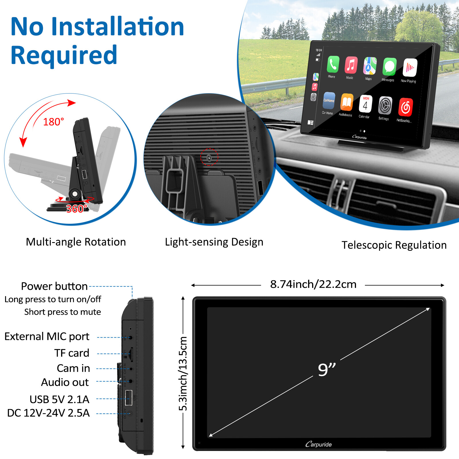Carpuride W901PRO Apple CarPlay Bluetooth Car Stereo Wireless Android Auto Media