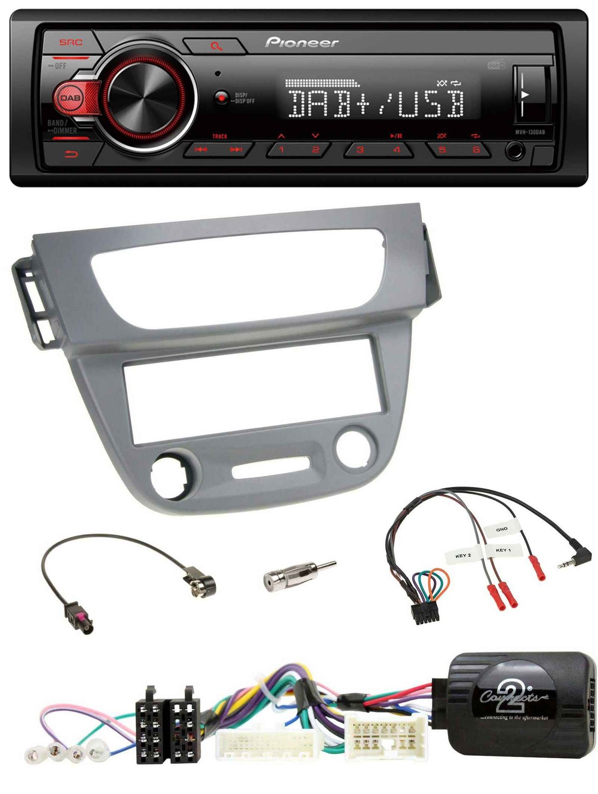 Pioneer MP3 1DIN DAB USB Steering Wheel Car Stereo for Renault Megane 3 2012-2014 Grey