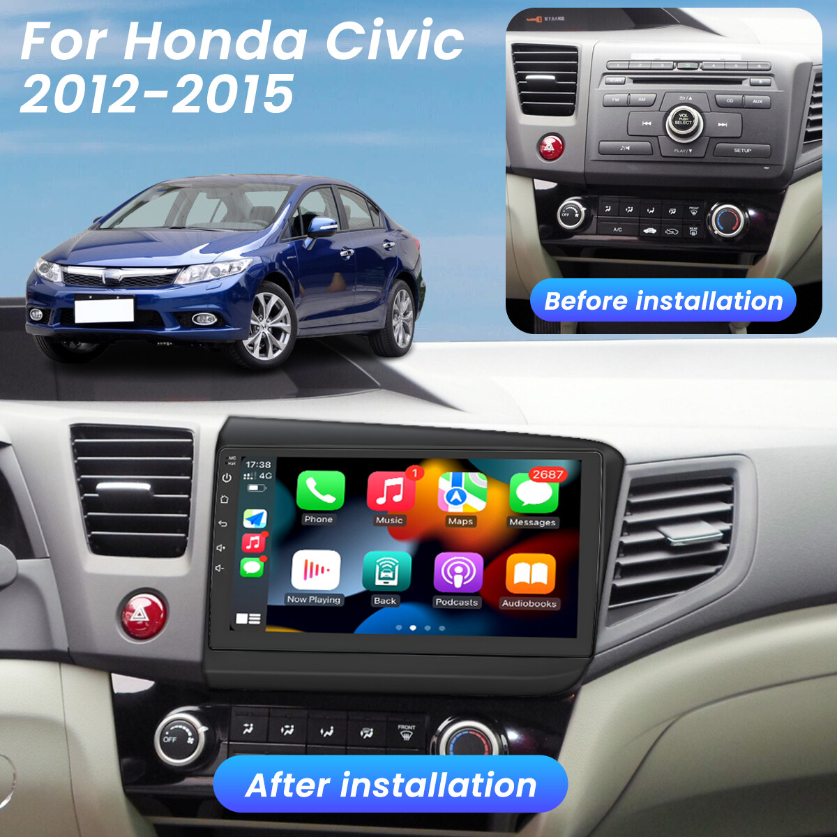 Big Screen Radio For Honda Civic 2012 Android 12 Car Stereo Apple CarPlay