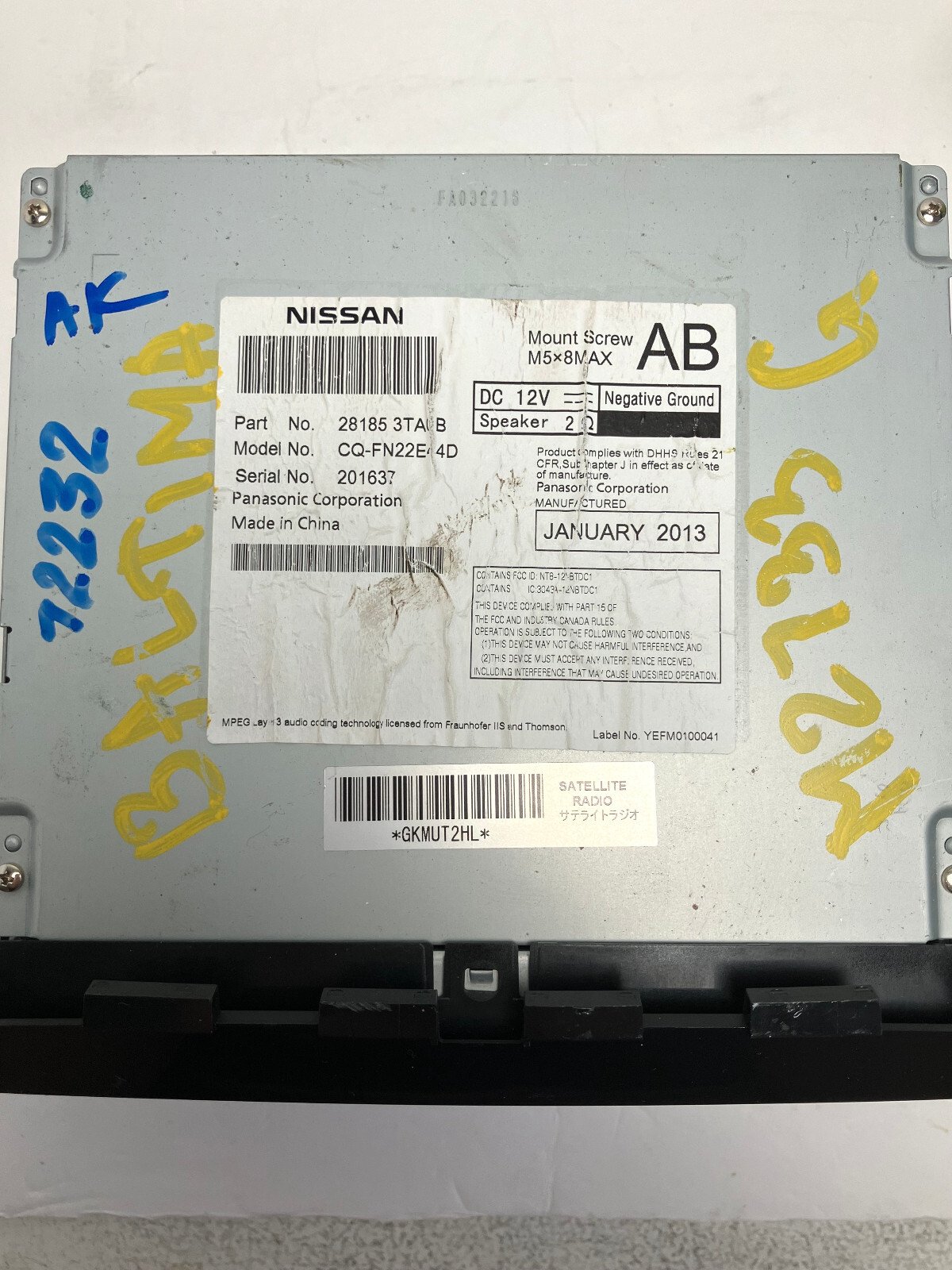 Nissan Altima 2013 player CD MP3 XM AUX USB iPod Reg. none-BOSE sound TESTED