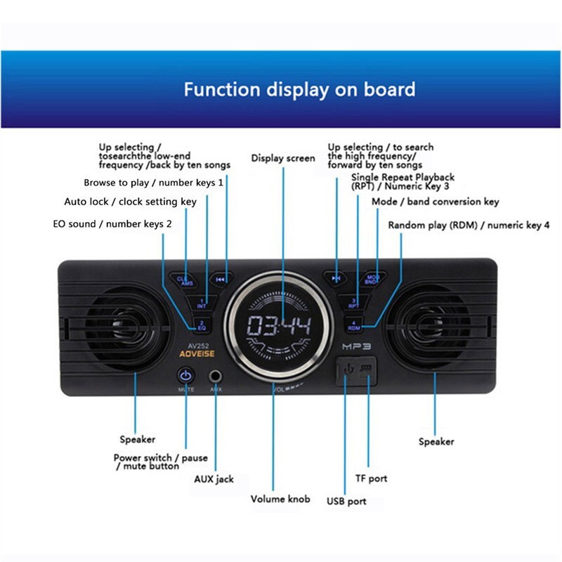 1 Din Car Stereo Radio In-Dash MP3 Player Bluetooth Built-in 2 Speaker AUX TF FM