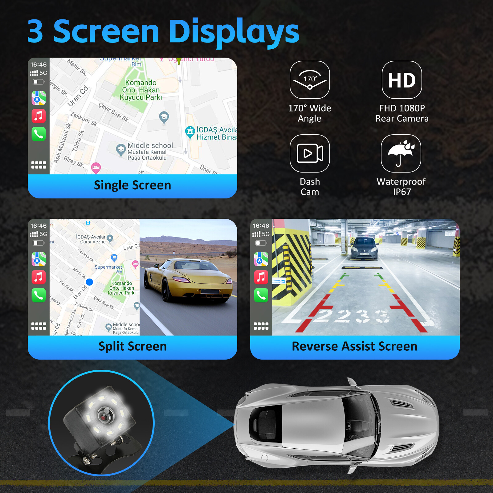 7 Inch Portable Car Radio Wireless Touch Screen Fit Apple Carplay & Android Auto