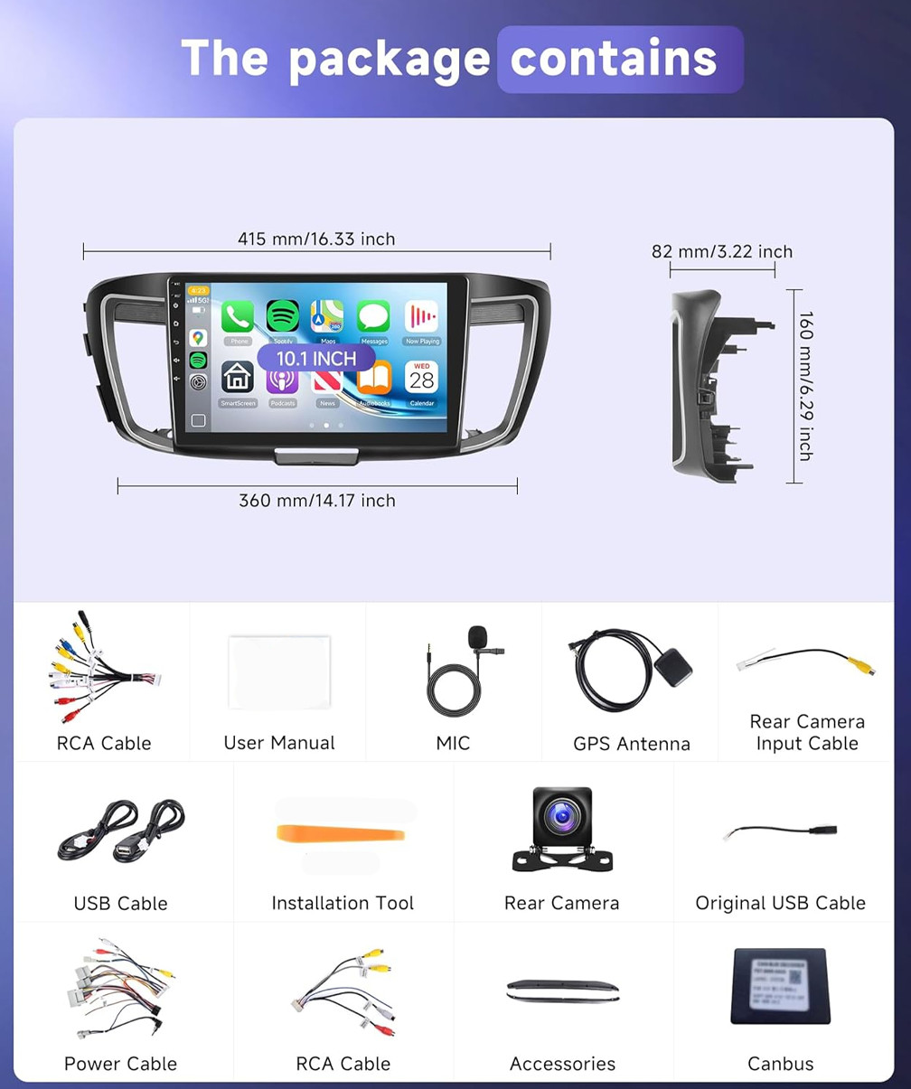 Car Radio Stereo Carplay For 2013-2017 Honda Accord 2+64G 10in Quad Core Media