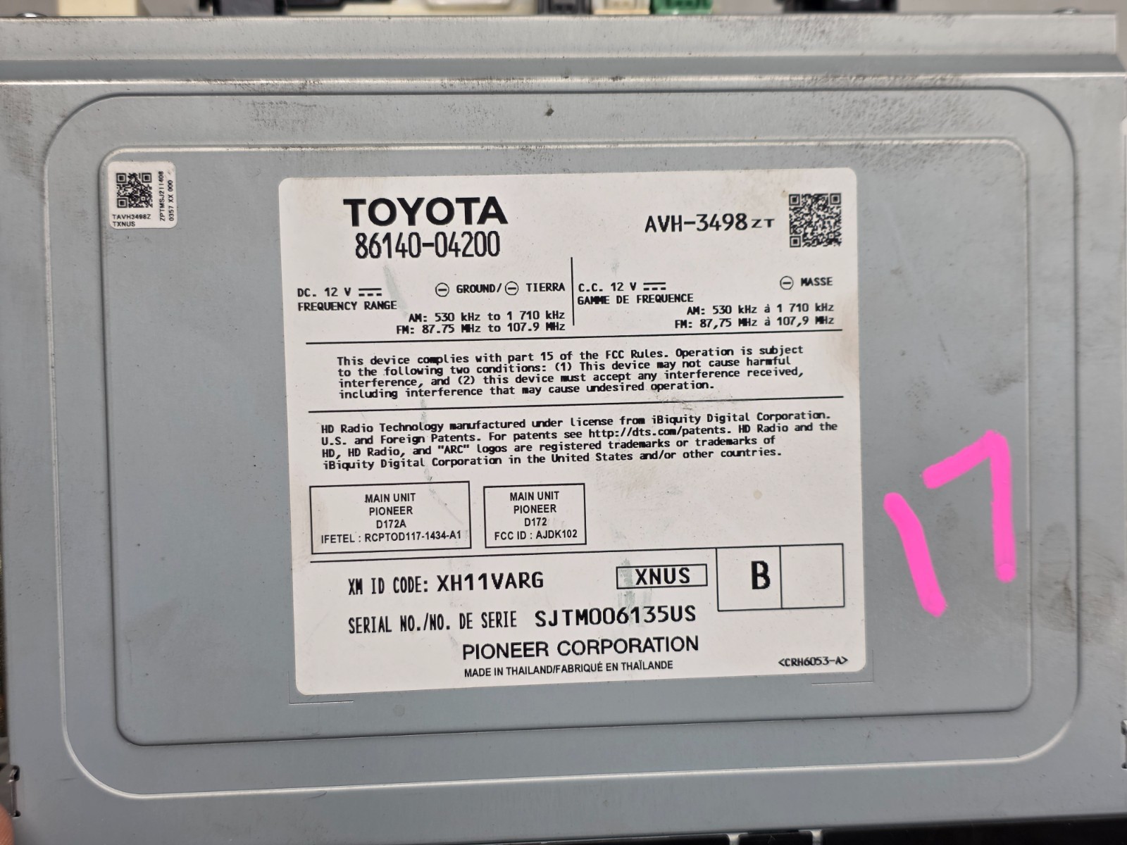2020-2023 TOYOTA TACOMA TRD PRO TOUCHSCREEN HD RADIO DISPLAY UNIT 86140-04200