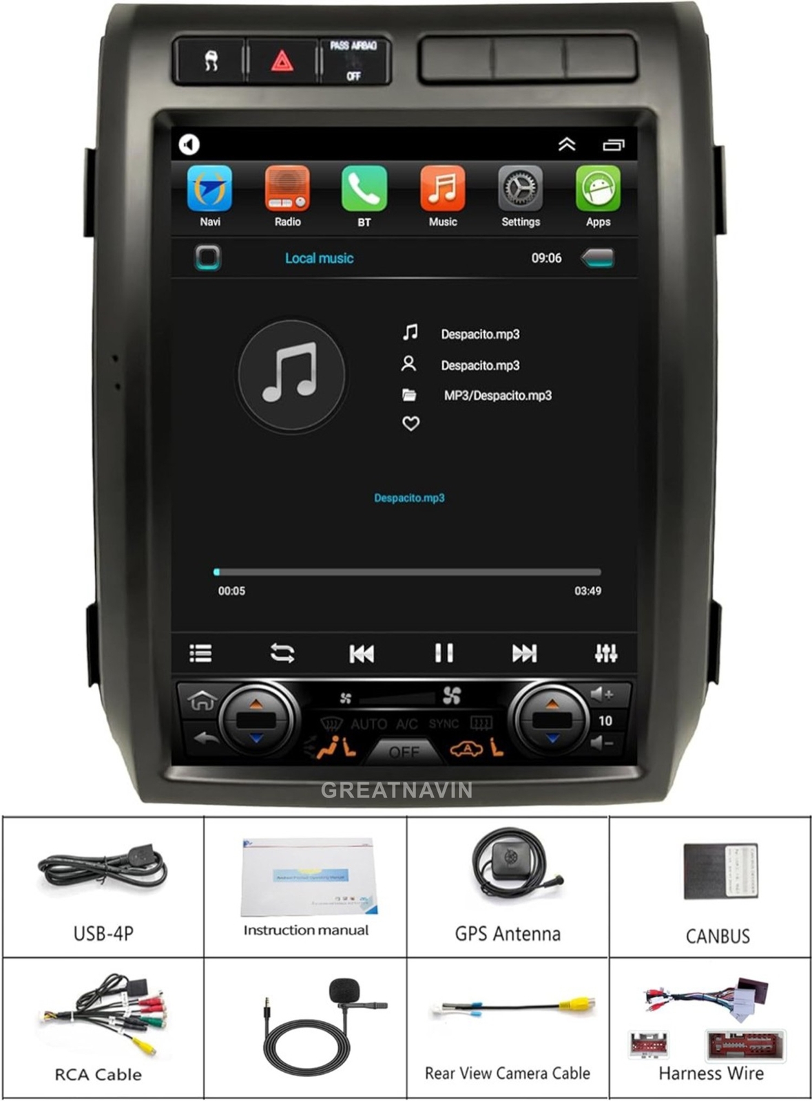 Apple Carplay Car Radio For Ford Tesla style F150 2009-2012 Stereo Navi GPS 12.1