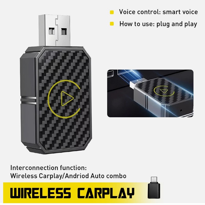 USB Wireless CarPlay Adapter For iPhone Apple Wireless Dongle Plug ＆Play Black