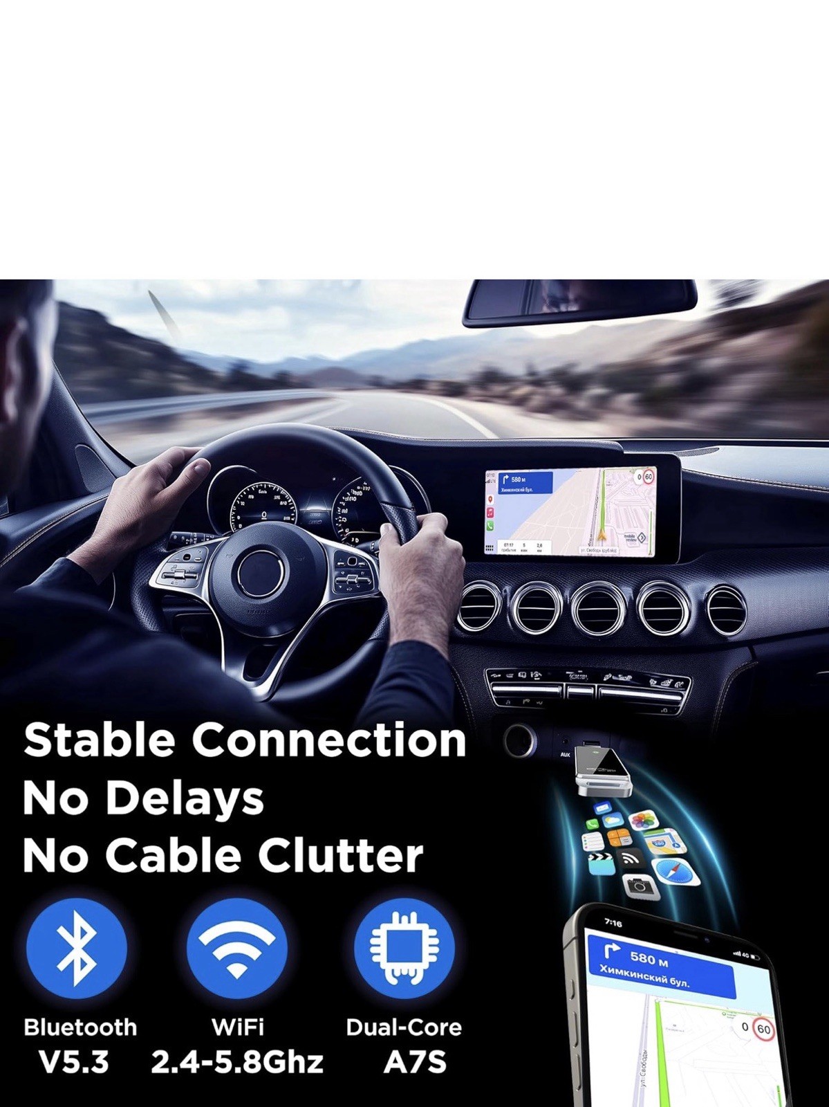 Wireless USB Carplay Adapter Dongle For iPhone Apple Android Auto Plug &Play