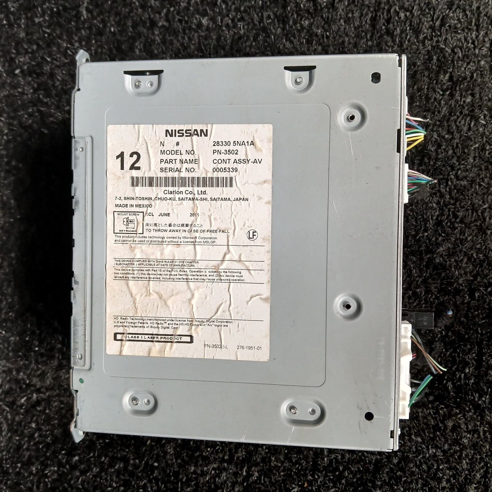 INFINITI QX50 receiver (AM-FM-stereo single CD), 283305NA1A 2019 2022