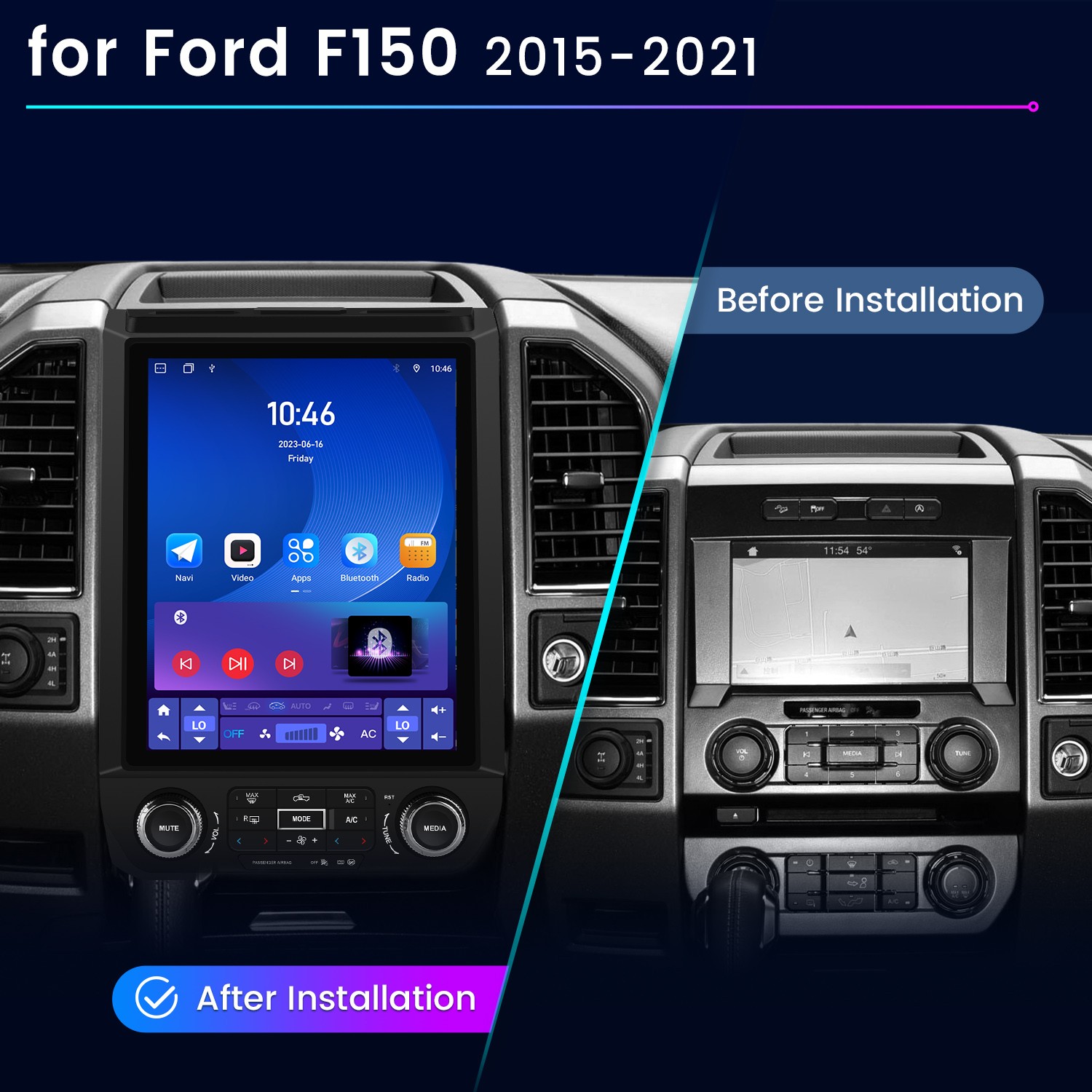 For Ford F150 2015-2021 4+64G Carplay 8Core Android15 12.1″Car Radio GPS Navi 4G