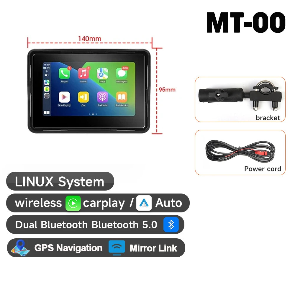 Motorcycle DVR IPX7 Waterproof Wireless Carplay Android Auto Display IPS Screen