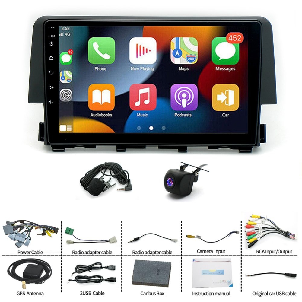 64G Car Stereo Radio For Honda Civic 2016-2020 Carplay Android15 FM/RDS Sat Navi