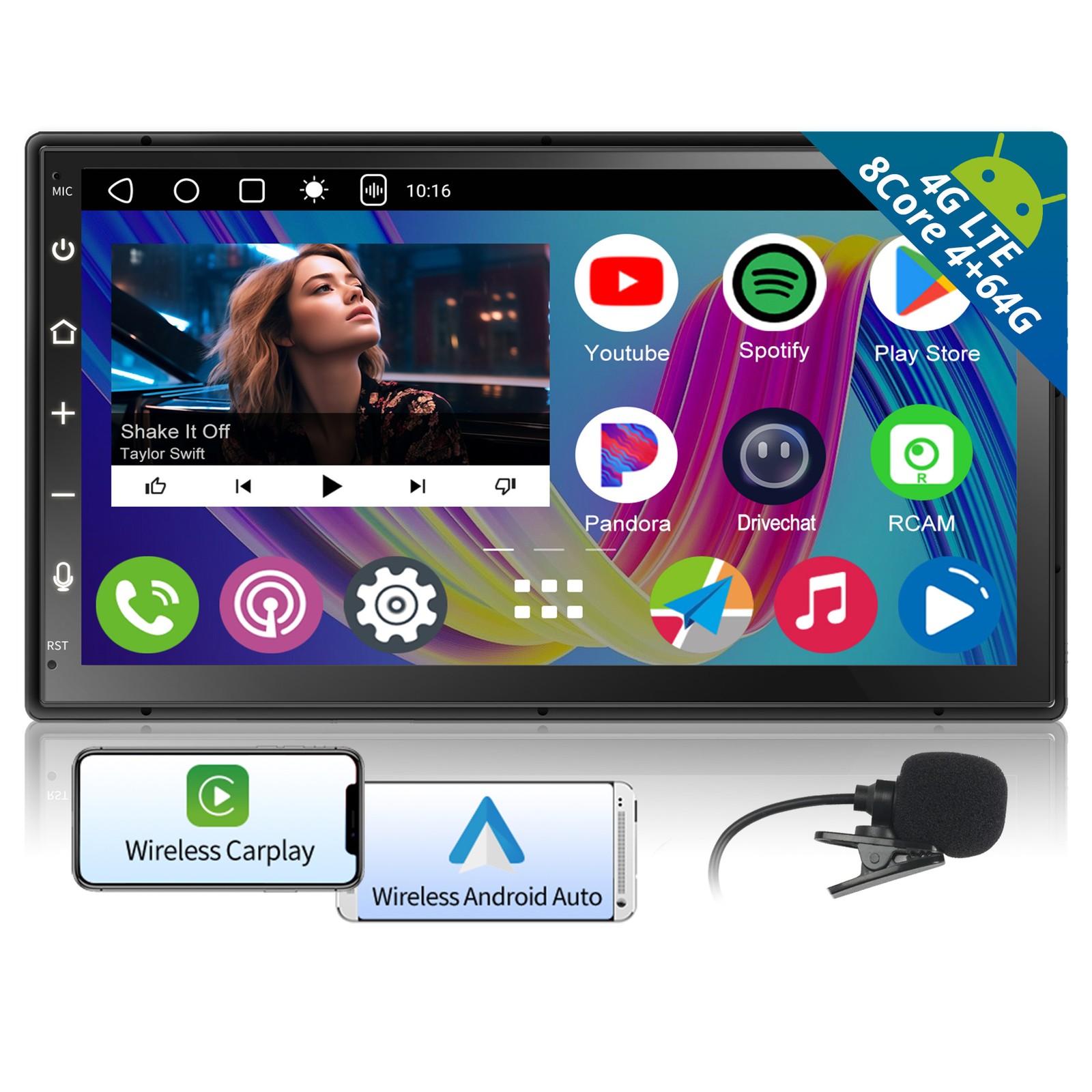 7“ QLED 2DIN Android GenAI 4+64G Car Stereo GPS Head Unit 4G LTE Dual Bluetooth