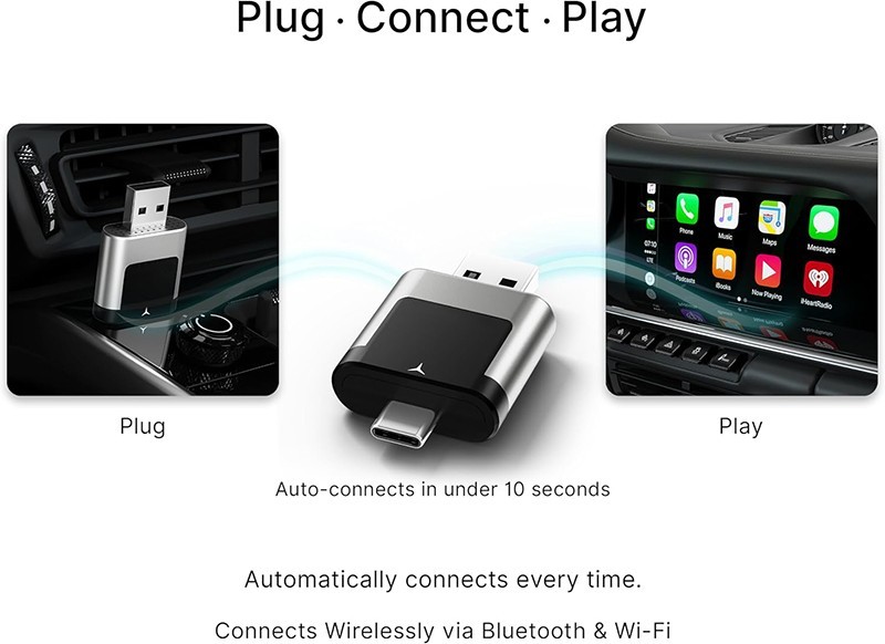2-in-1 Wireless CarPlay&Android Auto Adapter USB A/USB-C Dongle WiFi6 OTA Update