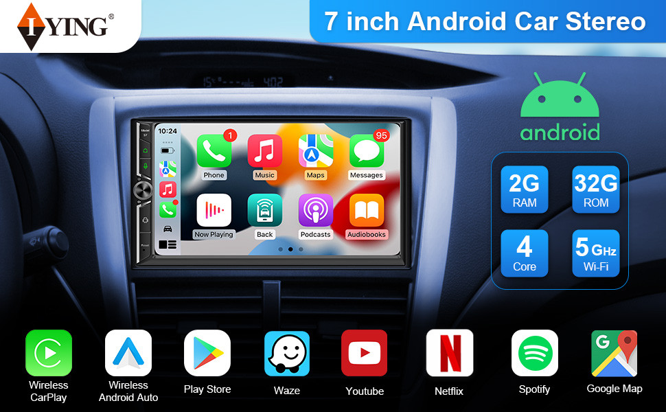 7” Universal 2Din Apple CarPlay 2+32GB Radio Stereo Touchscreen SWC GPS Navi BT