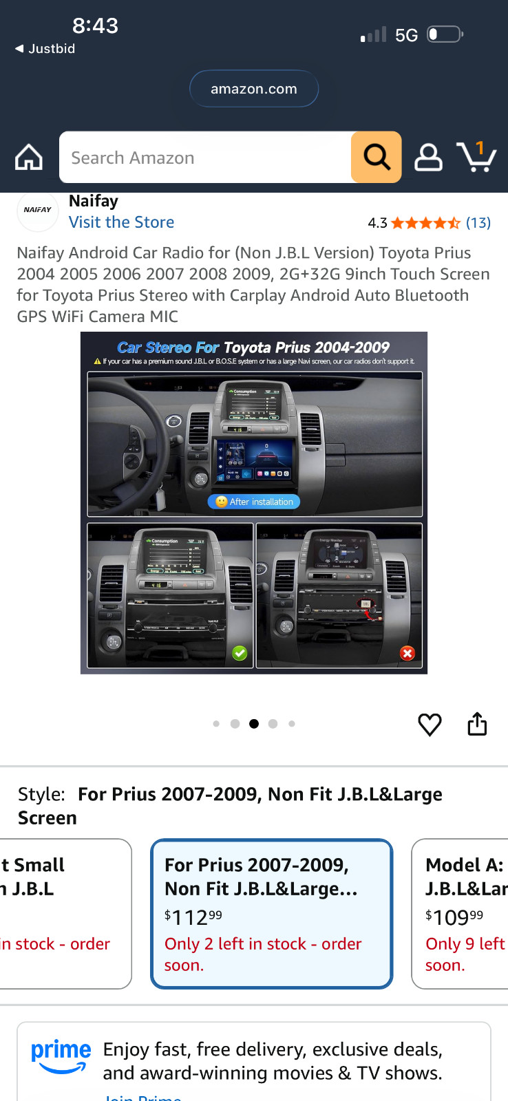 naifay 8core Andriod 12 Toyota Prius 2004-2009 car stero bluetooth/gps/camera