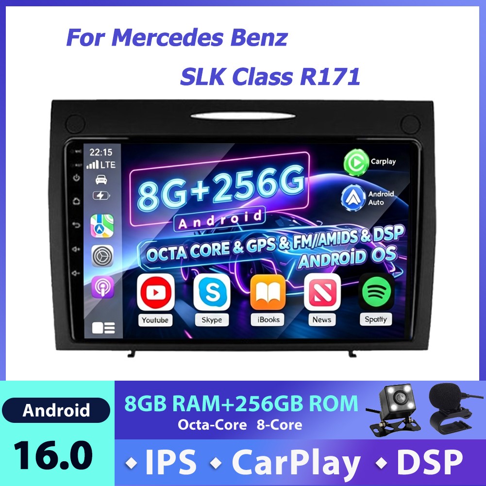 8G+256GB Car Stereo Android 16 CarPlay For Benz SLK Class R171 2004-10 Navi WIFI