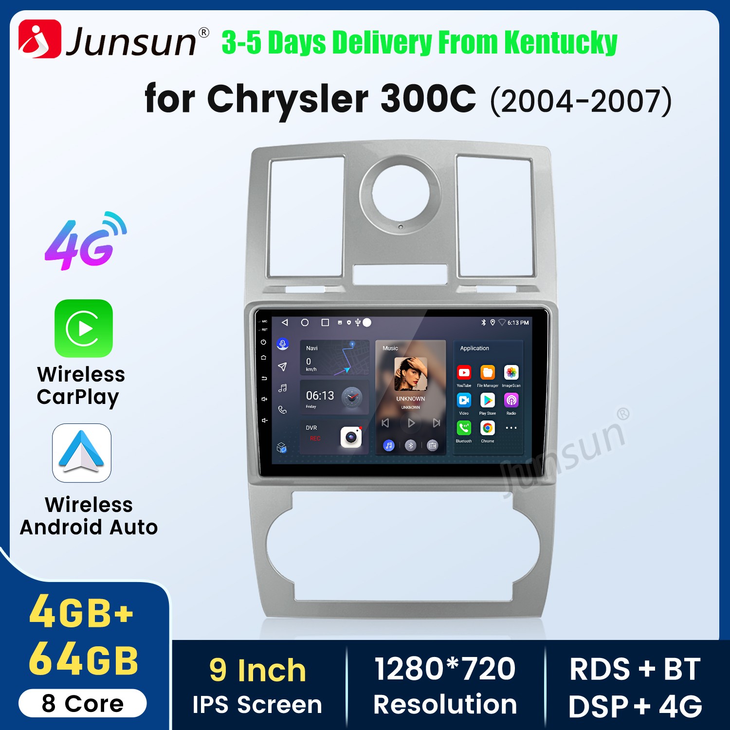 9″Android 15 Carplay 4+64G Car Stereo Radio GPS Navi For Chrysler 300C 2004-2007