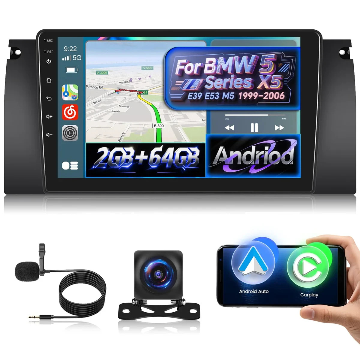 9 inch Android Touchscreen Stereo for BMW 5 Series X5 E39 E53 M5 1999-2006