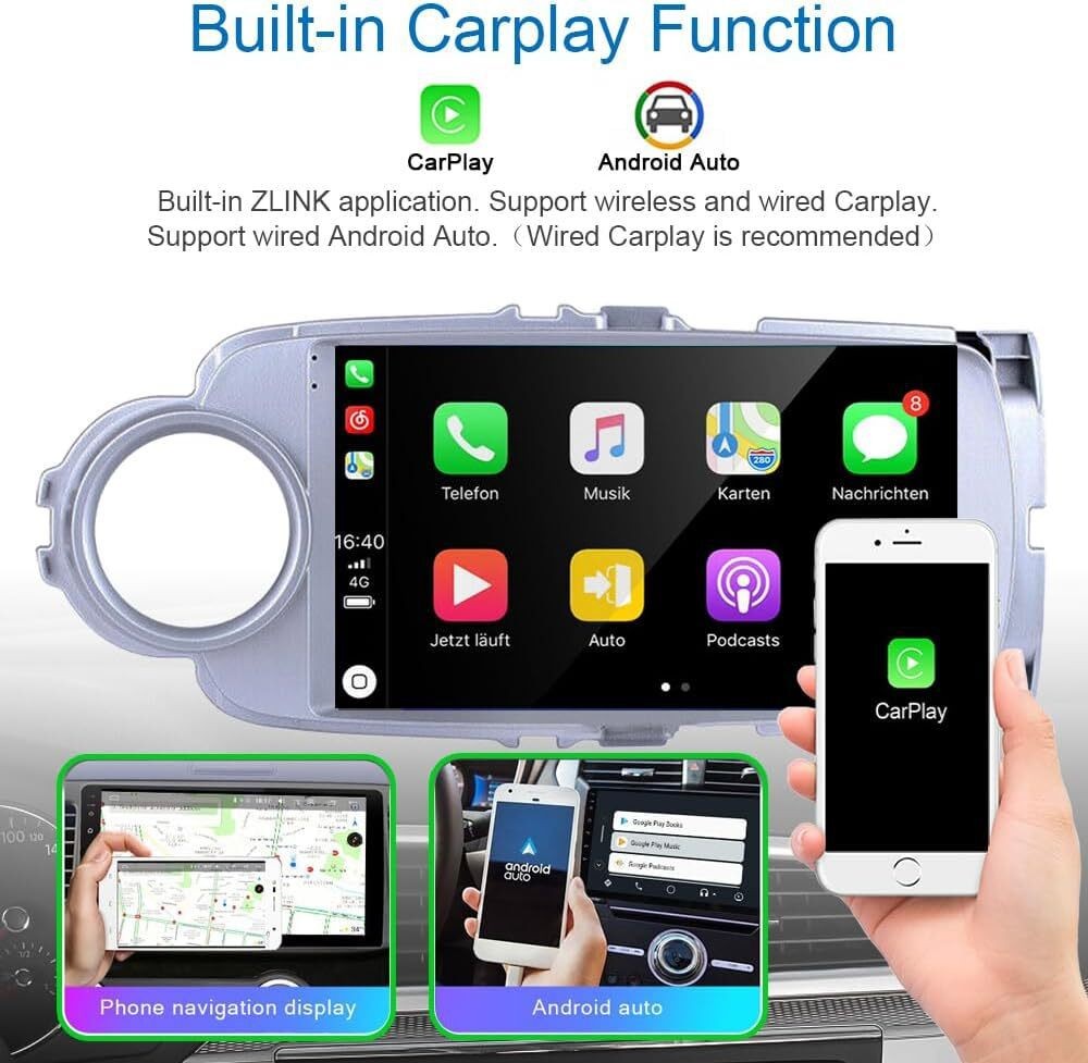Para Toyota Yaris 2012-2017 Estéreo de coche con GPS Radio Android Auto CarPlay