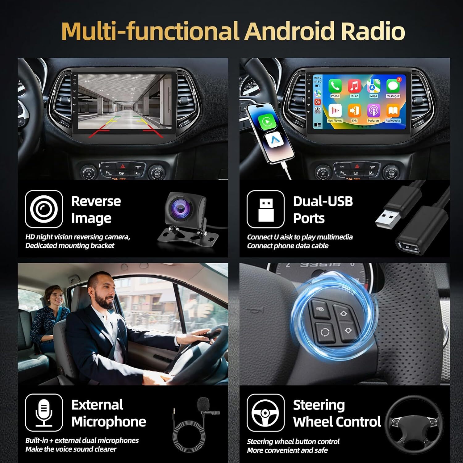 Apple Carplay For Jeep Compass 2017-2020 Android 12 Car Stereo Radio GPS 2+32GB