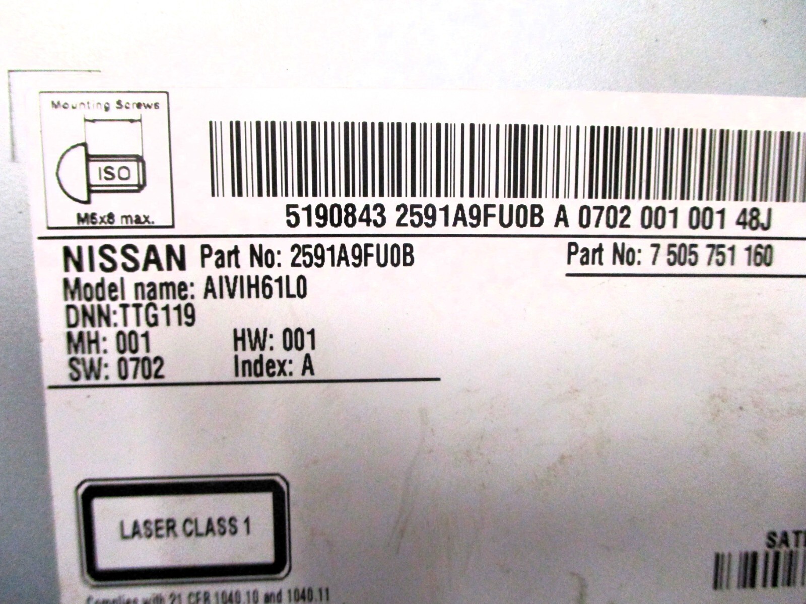 OEM 19-2022 Nissan Titan GPS Nav AM FM Satellite Radio Touch Display 2591A-9FU0C