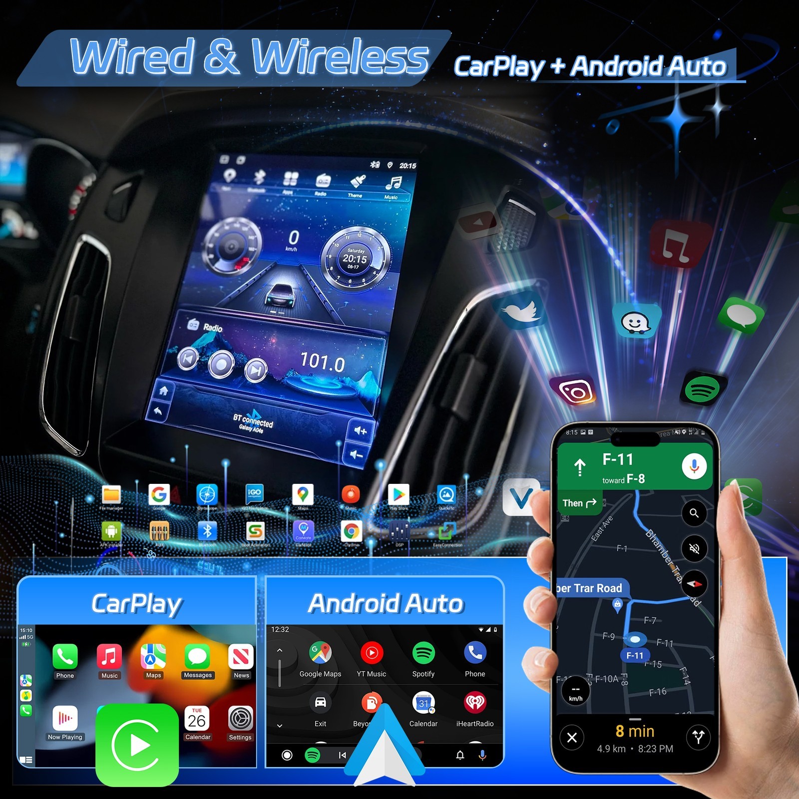 IOS Carplay Android15 Car Stereo Radio GPS Navi WIFI For 2012-2018 Ford Focus