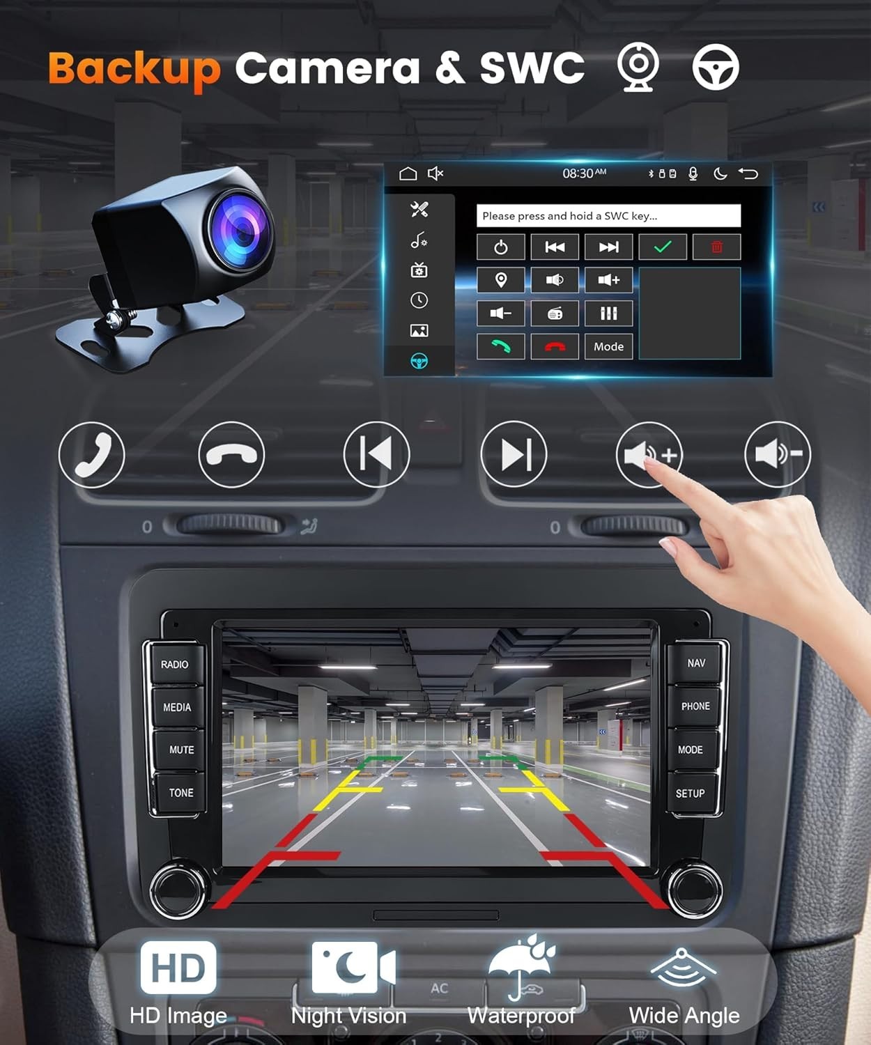 Podofo 2G+64G 7″ HD IPS Touchscreen Android Car Stereo Radio Wireless CarPlay