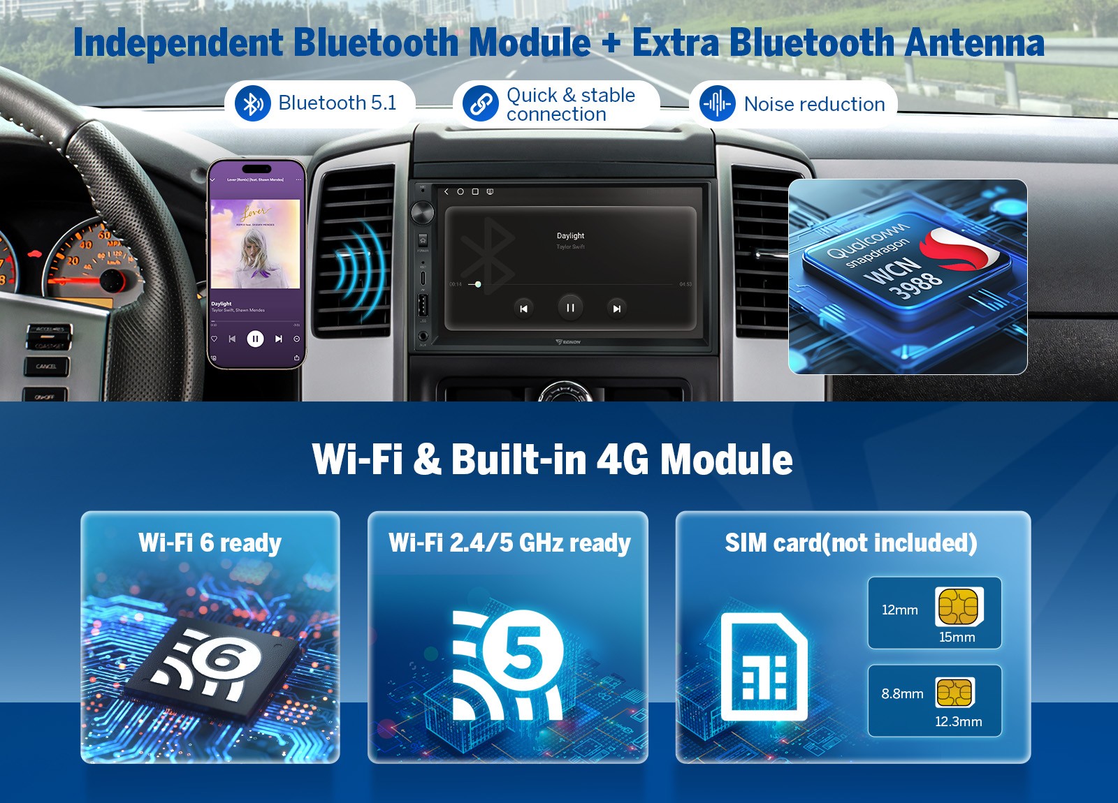 7″ QLED Car Stereo 6+64 Android 13 Double Din Radio GPS Navi WiFi DSP CarPlay 4G