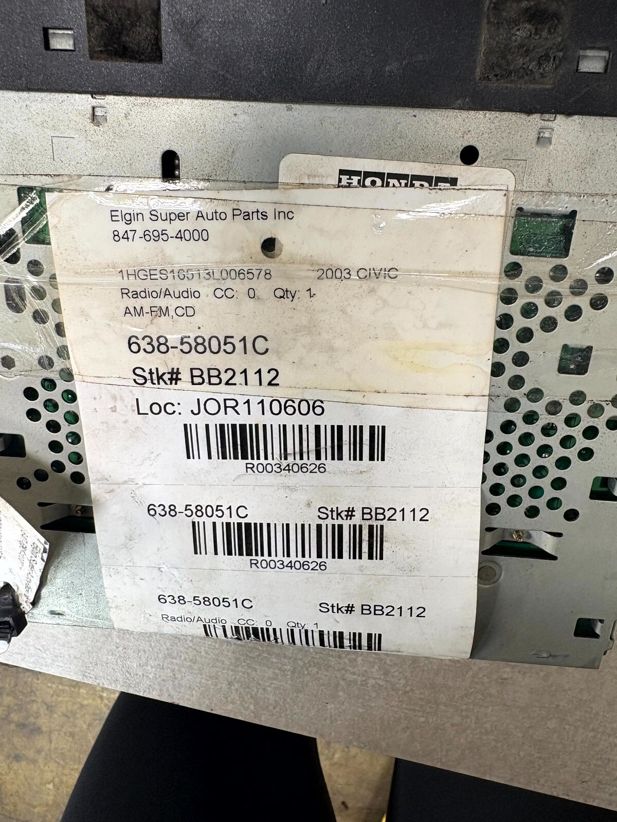 Genuine OEM Honda Radio AM/FM CD Player Black Silver Fits to 2003 Honda Civic