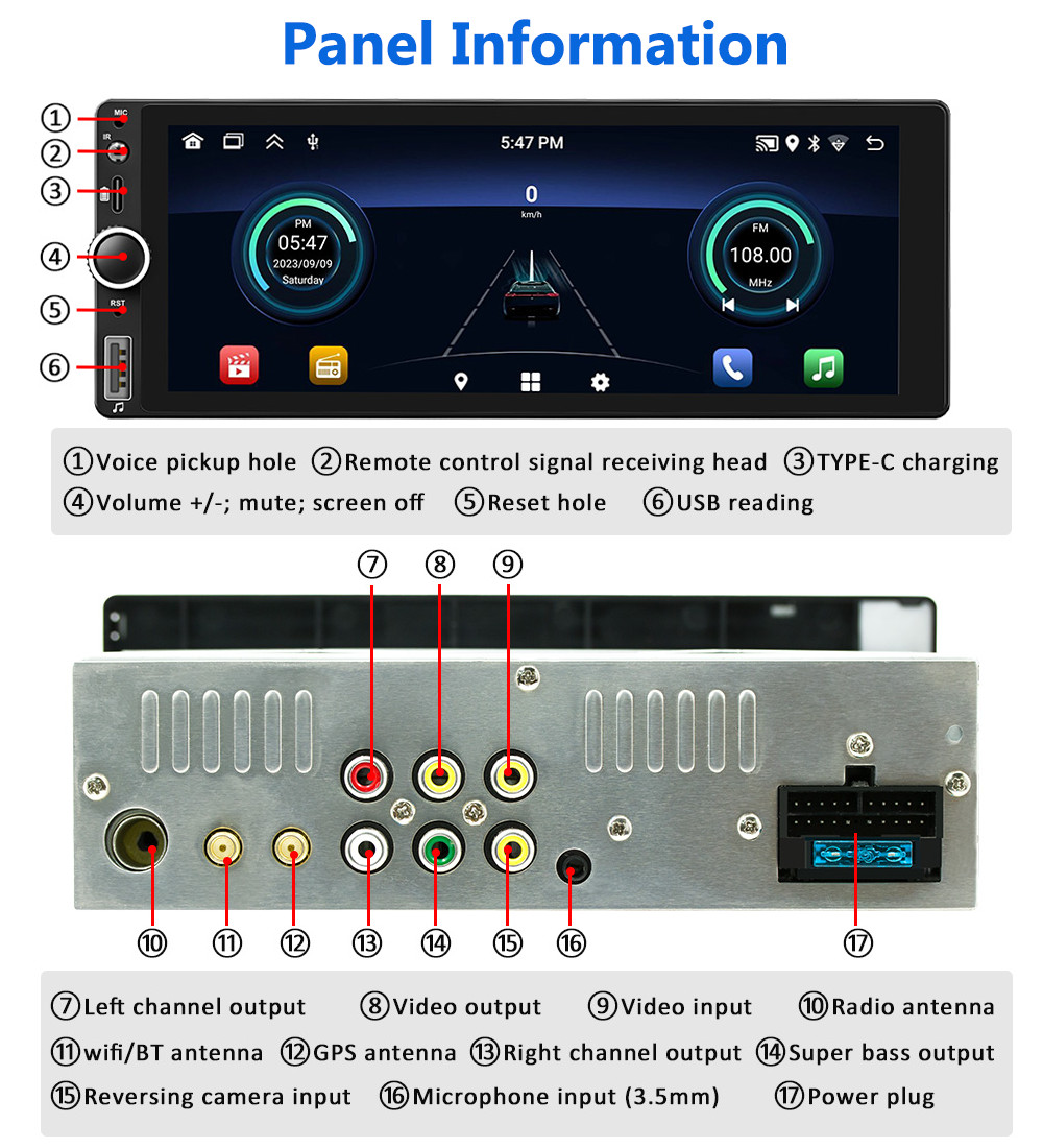 Android 13 DAB+ CarPlay Single 1 DIN Car Stereo IPS Screen Head Unit WIFI Camera