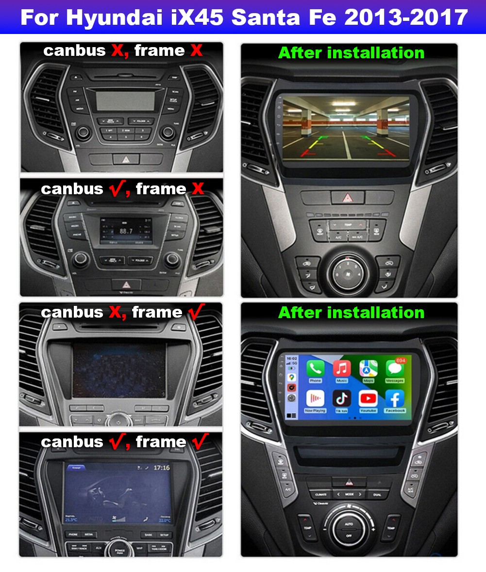 Carplay Android 13 For 2013-2018 Hyundai Santa Fe Sport Car Radio Stereo GPS DSP