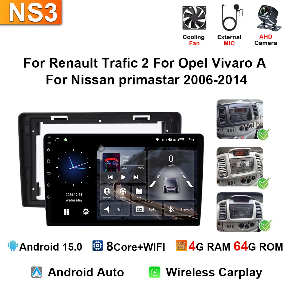 For Nissan Primastar 2006-2014 Stereo Android Carplay Car Radio GPS Multimedia