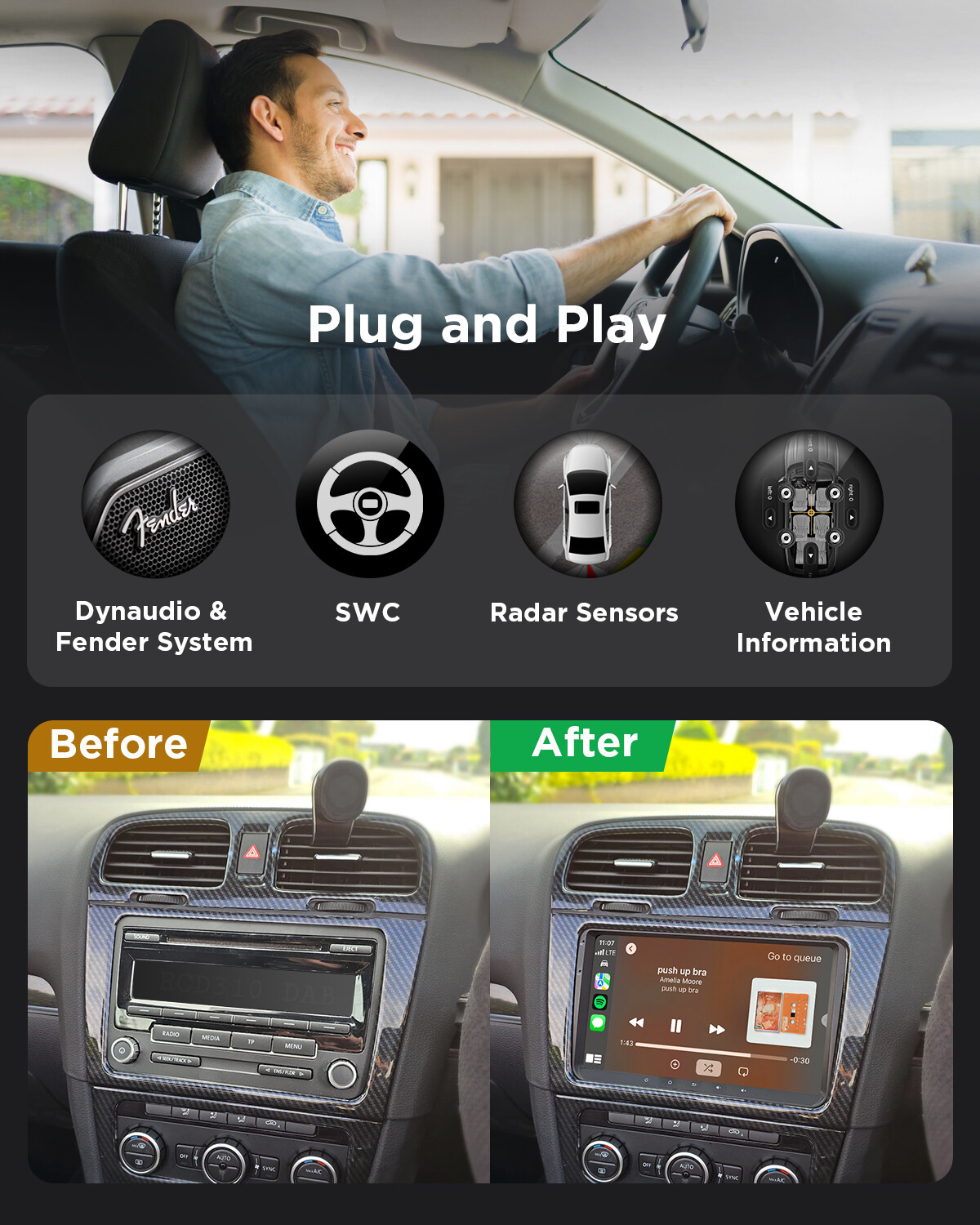 9″ Carplay Android 13 Car Stereo Radio GPS WiFi For VW Volkswagen Jetta 2006-15