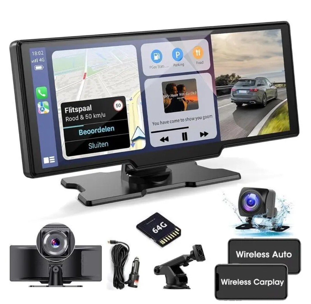 10.26 Inch Car Video Player Front & Rear Cameras Wireless Bluetooth Touchscreen