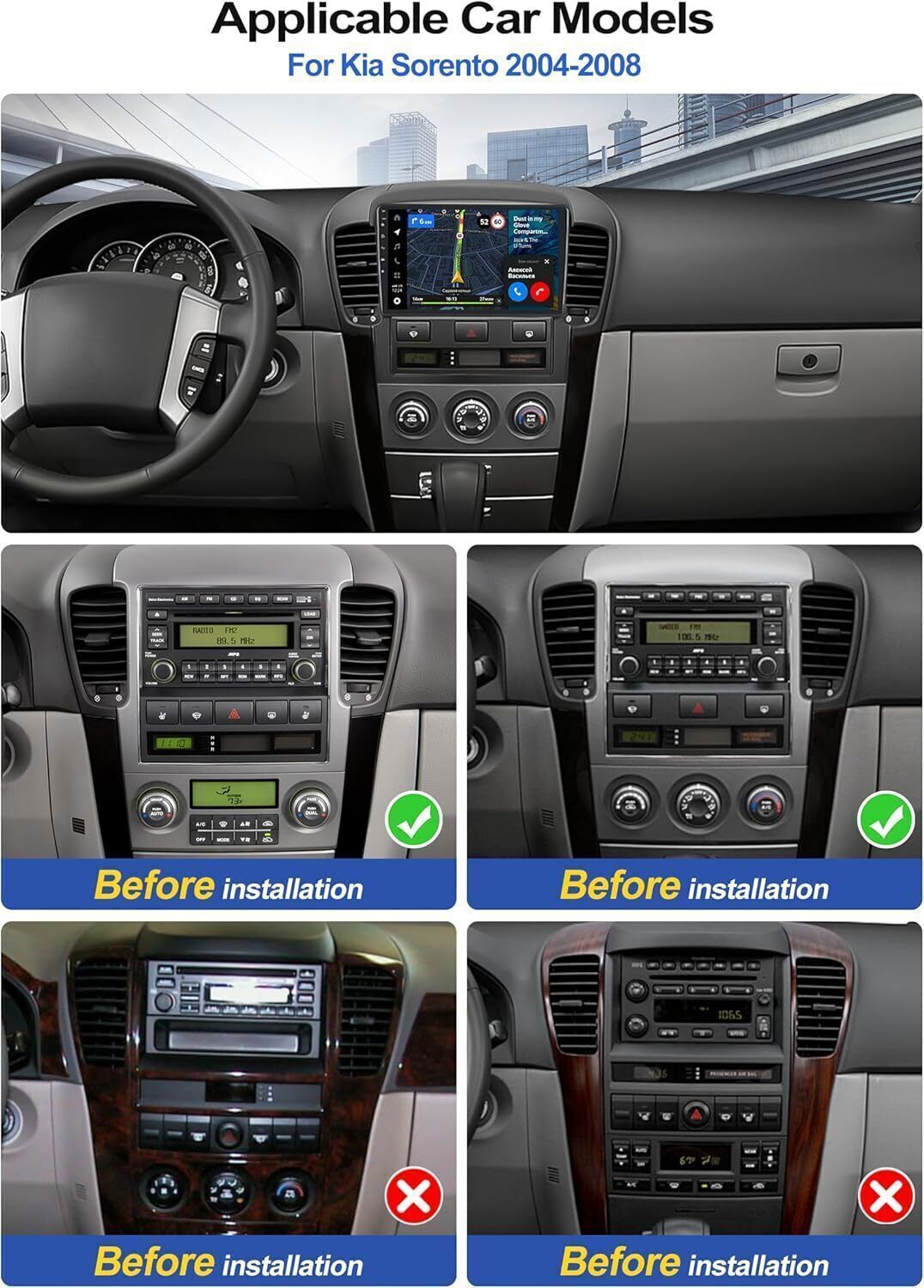 Android Wireless Carplay Car Stereo WIFI GPS Navi Radio For Kia Sorento 2004-08