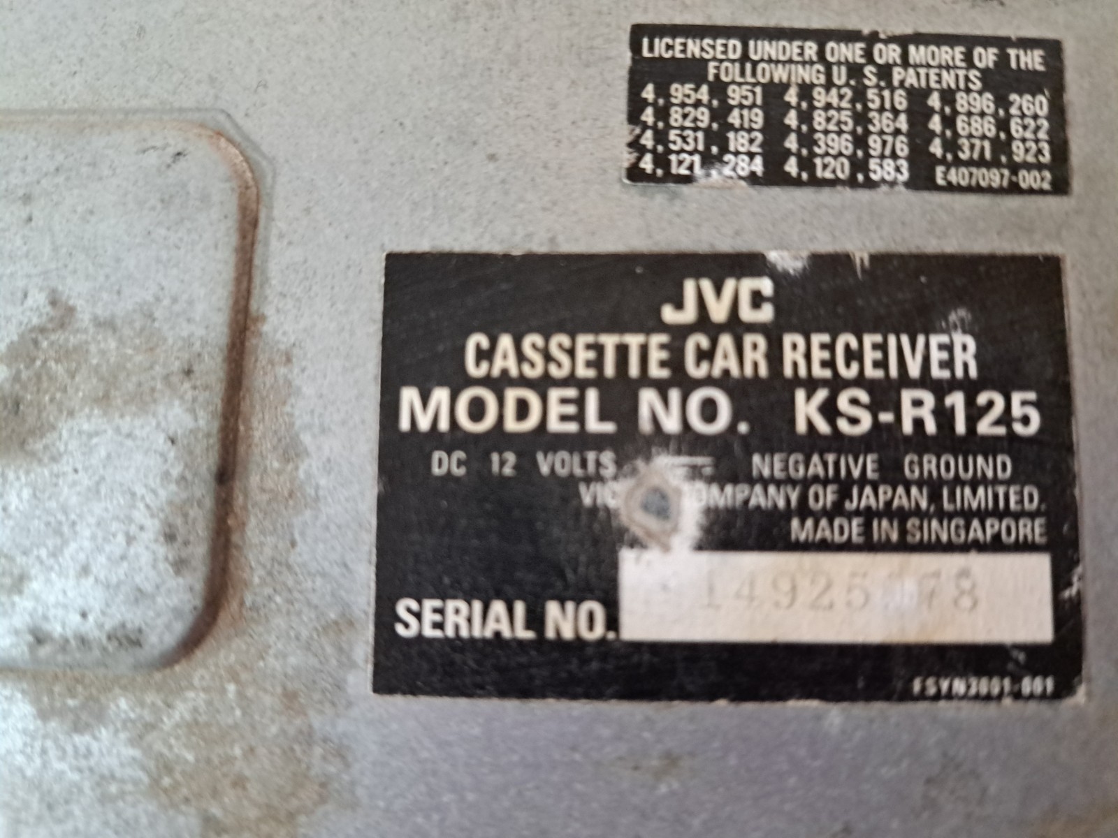 Vintage JVC KS-R – 125 cassette car stereo Untested!