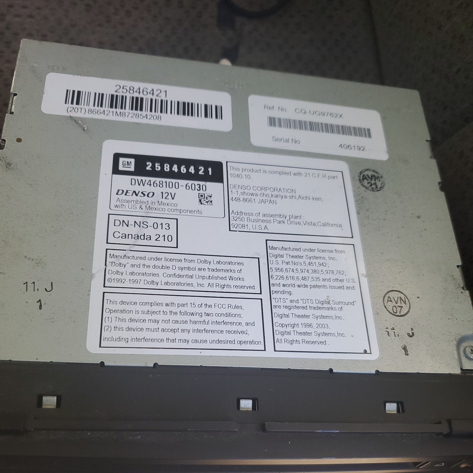 Audio & Visual Equip.(radio) SUBURBAN 1500 07-08 other GM trucks