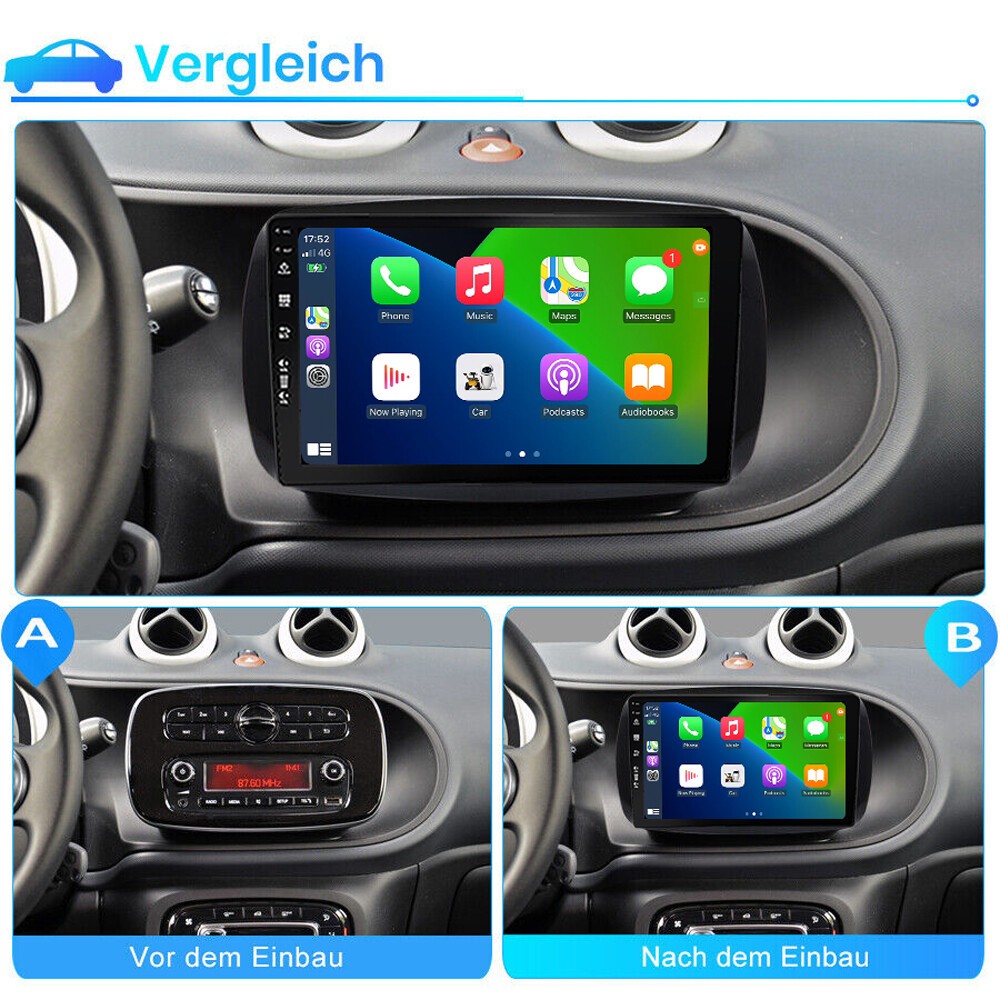 For Benz Smart Forfour Fortwo 453 4+64GB Carplay Car Radio Android 15 WIFI CAM
