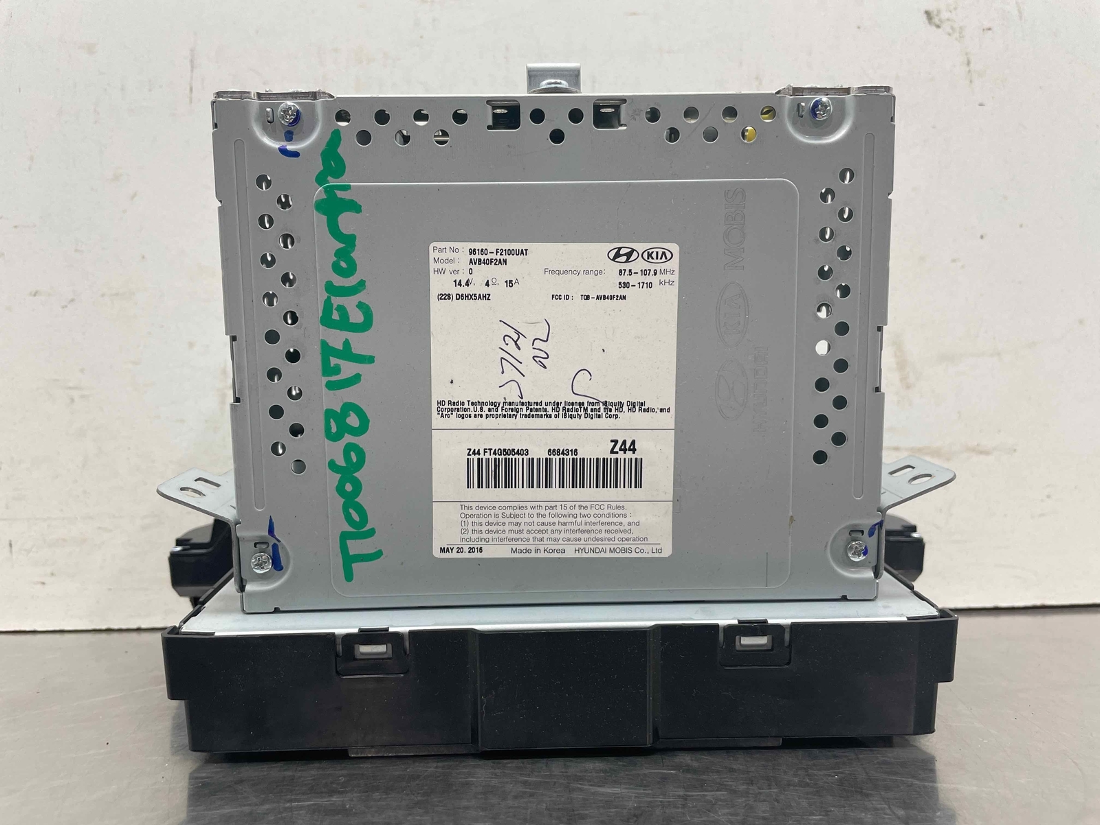 2017 Hyundai Elantra Mobis Radio Receiver Screen Display Panel 96160-f2100Uat 18