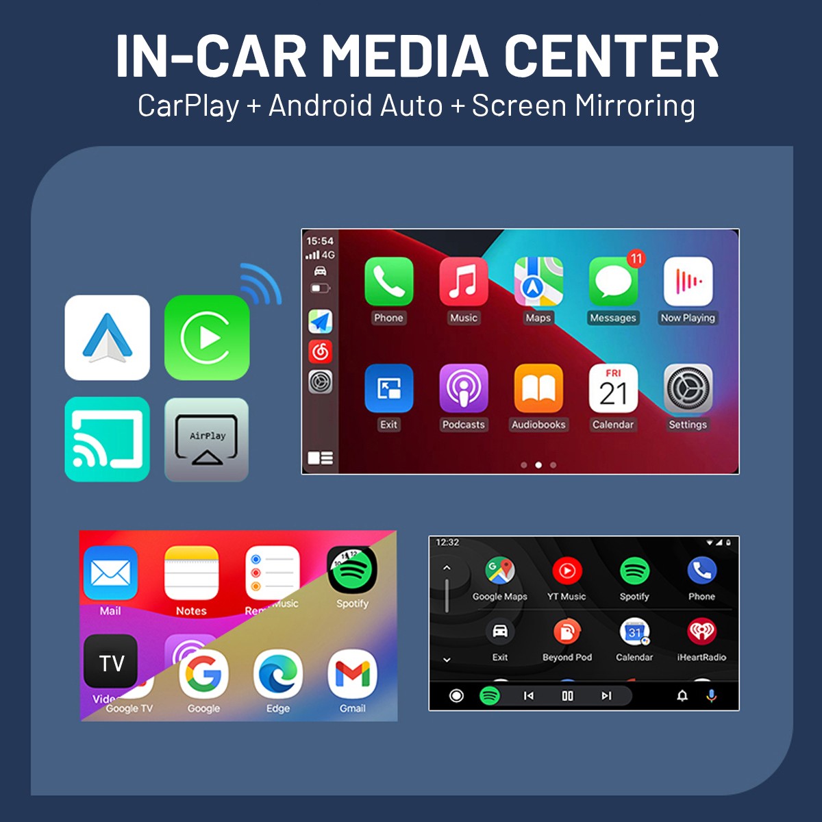 4-IN-1 Carplay Adapter Wired to Wireless CarPlay Android Auto Mirror Link NEW
