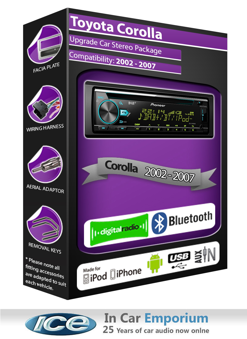 Toyota Corolla DAB radio, Pioneer car stereo CD USB AUX player, Bluetooth kit