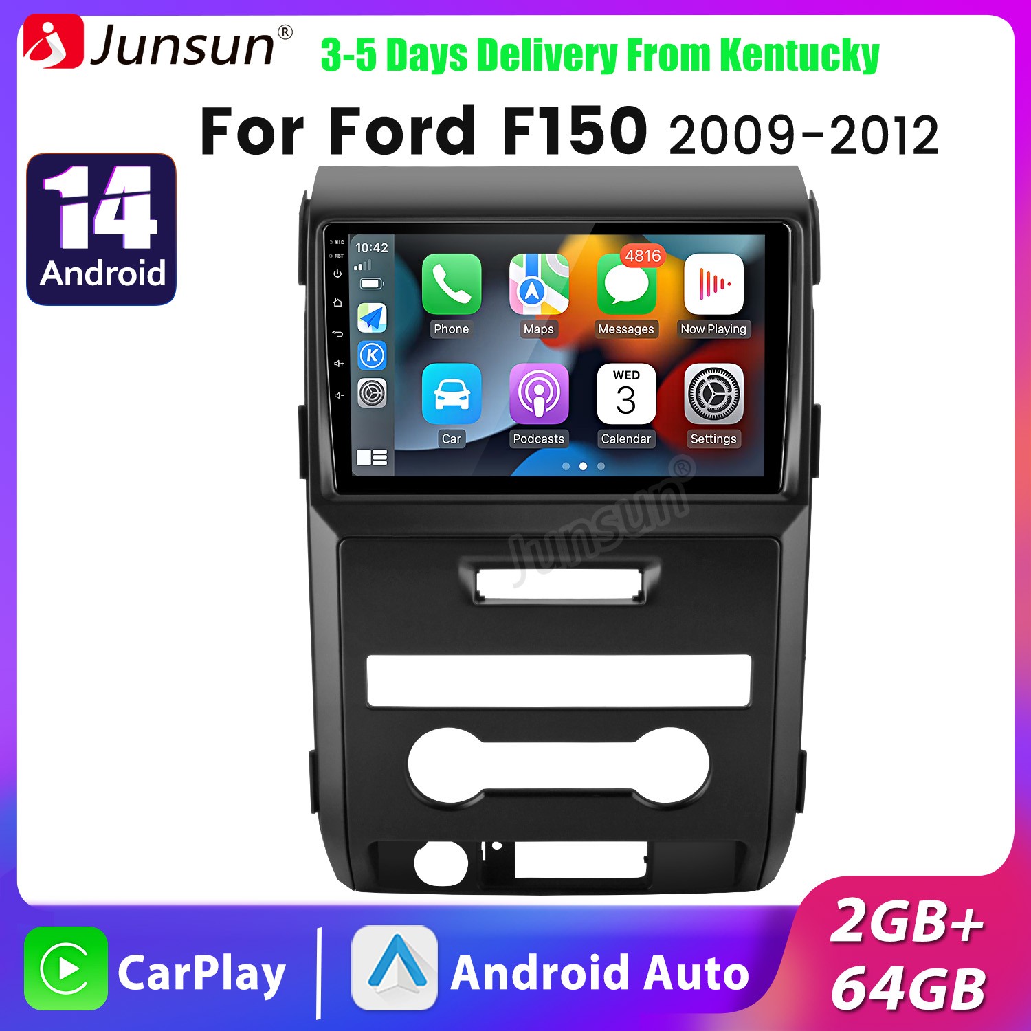 Android14 2+64GB Carplay For Ford F-150 F150 2009-2012 Car Stereo Radio GPS Navi