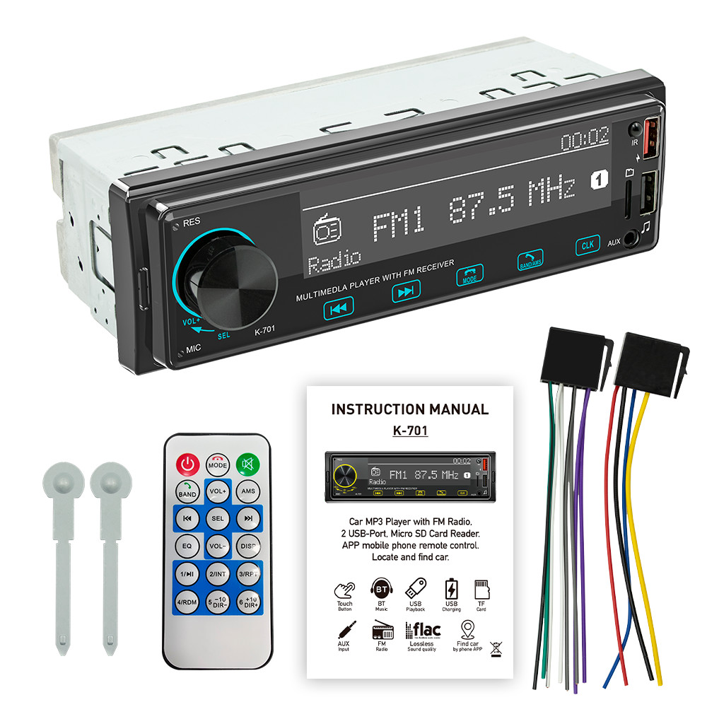 Single 1 DIN Car Stereo Audio MP3 Player AUX/USB/TF/SD Bluetooth Radio Head Unit