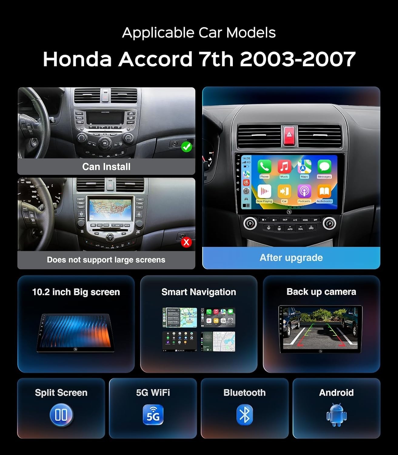  10.2” Car Radio Stereo for Honda Accord 7th 2003-07 2+64G IPS HD TScrn/WL GPS