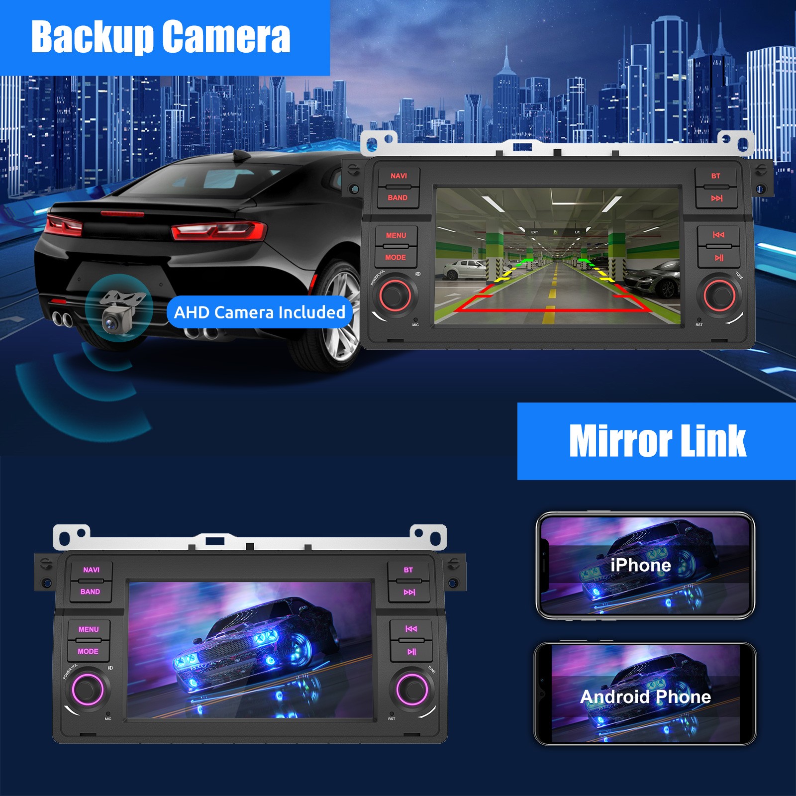 DVR+ CarPlay 7″ Android 15 Car Stereo Radio Head Unit+AHD For BMW 3-Series E46
