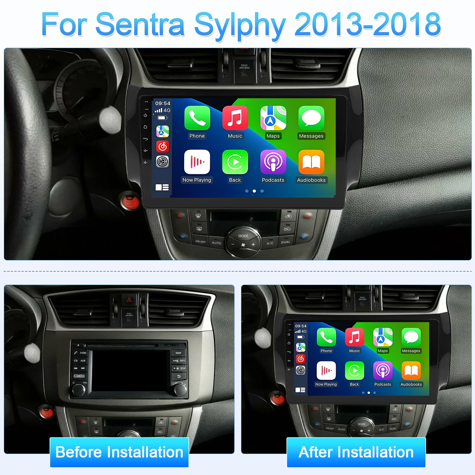 Apple Carplay For Nissan Sentra 2013-2018 Car Radio Stereo Android 13 GPS Navi