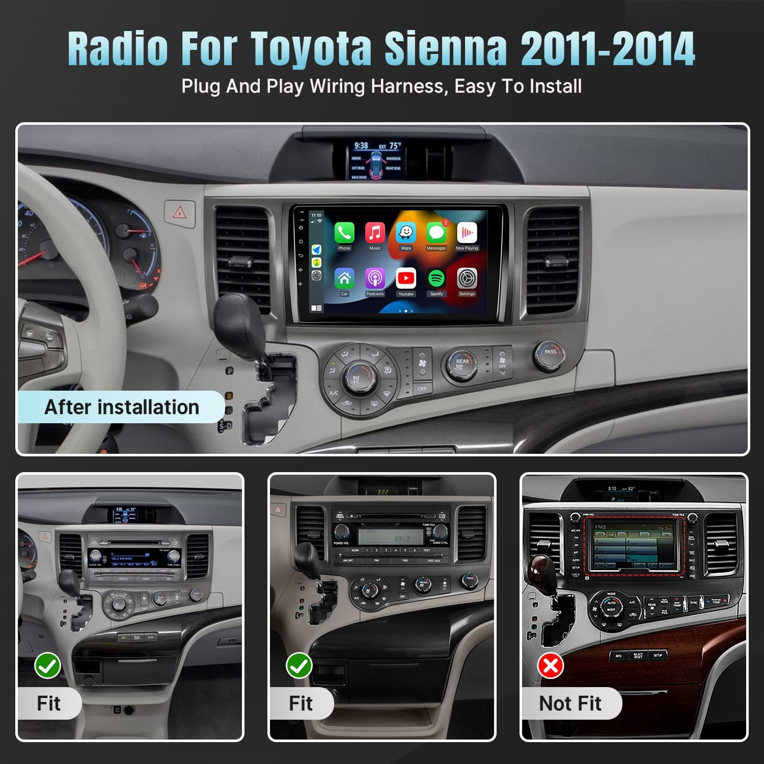 6+128GB Android 16 Car Stereo GPS For 2011-2014 Toyota Sienna CarPlay AM 6+128GB