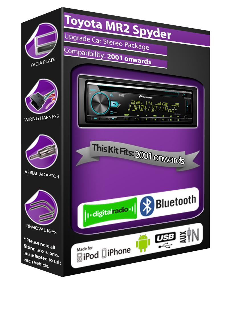 Toyota MR2 Spyder DAB radio, Pioneer car headunit CD player, Bluetooth kit
